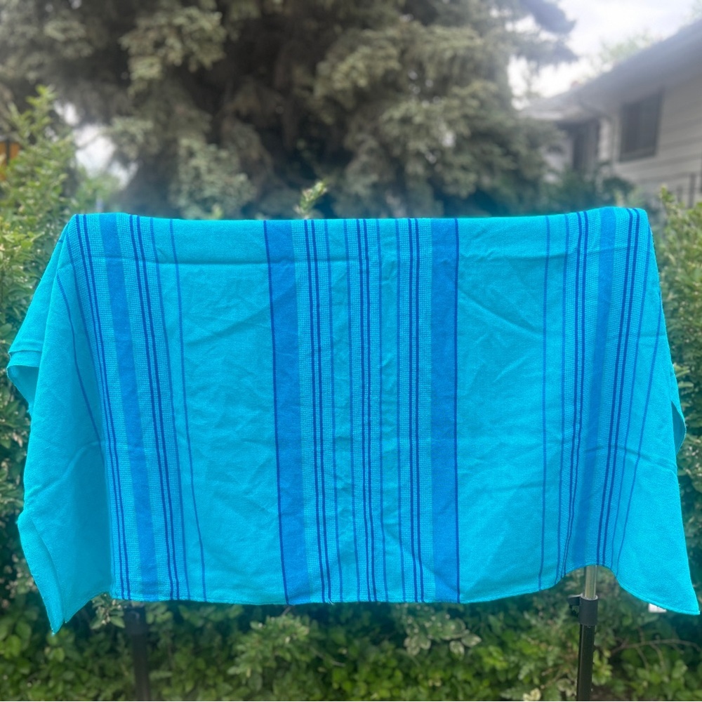 Vintage 60’s Vibrant Blue Striped Acrylic Tablecloth